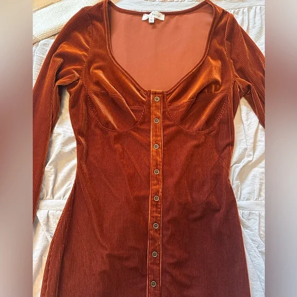 Bear Dance Velvet Bodycon Long Sleeve Mini Dress - Picture 2 of 6